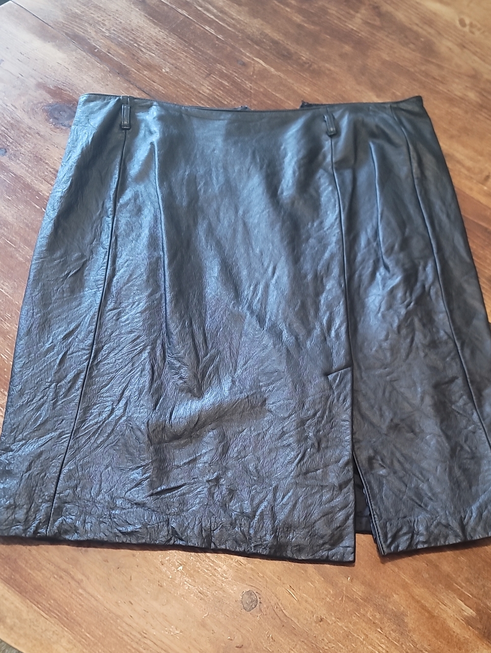 LOFT Black Leather Pencil Skirt with Front Slit